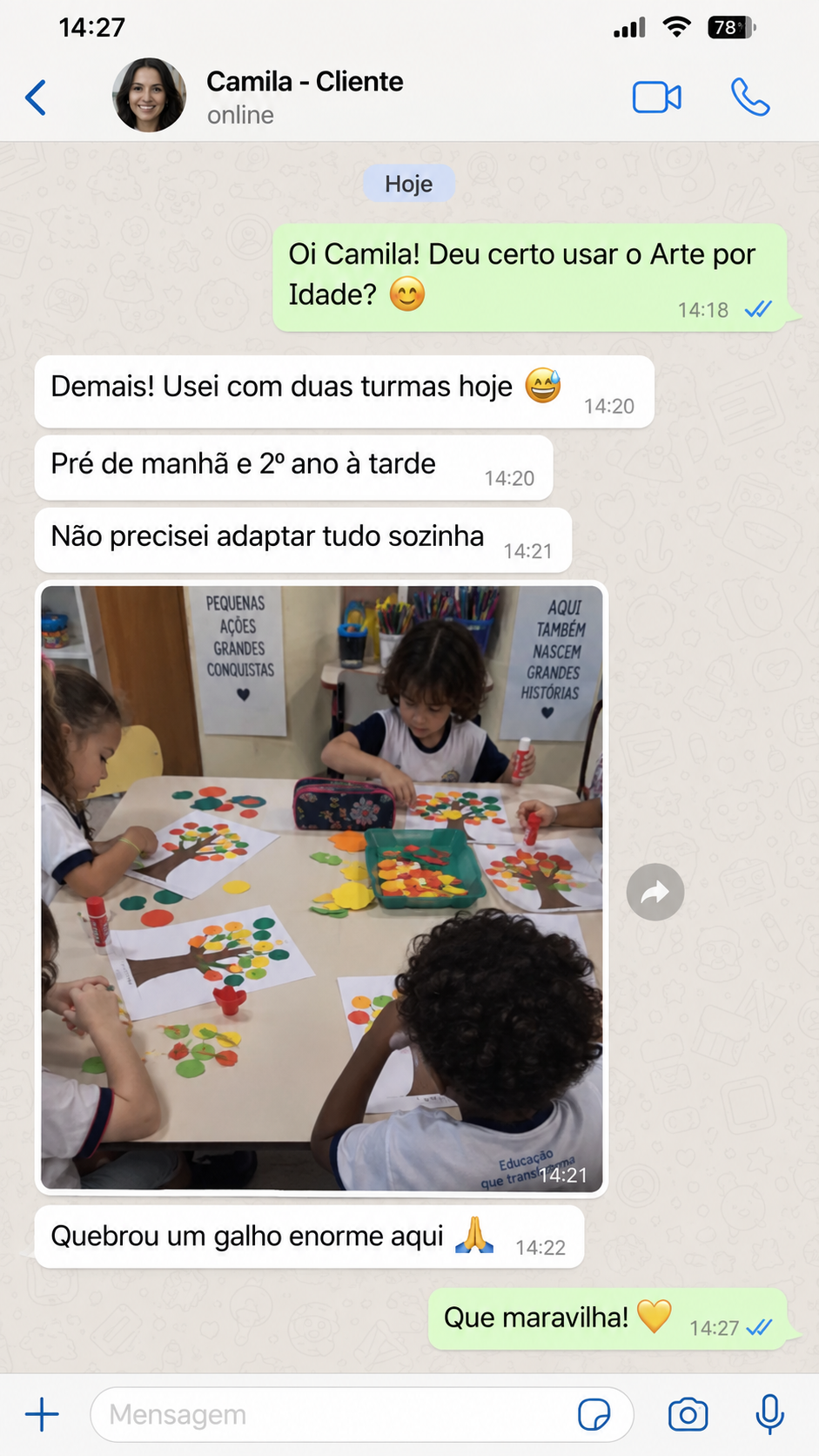 Conversa ilustrativa 5 sobre o Arte por Idade, enviada para a página.